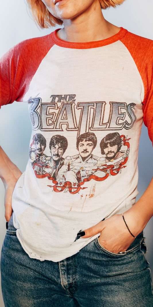 Vtg 1970's Beatles Baseball Tee