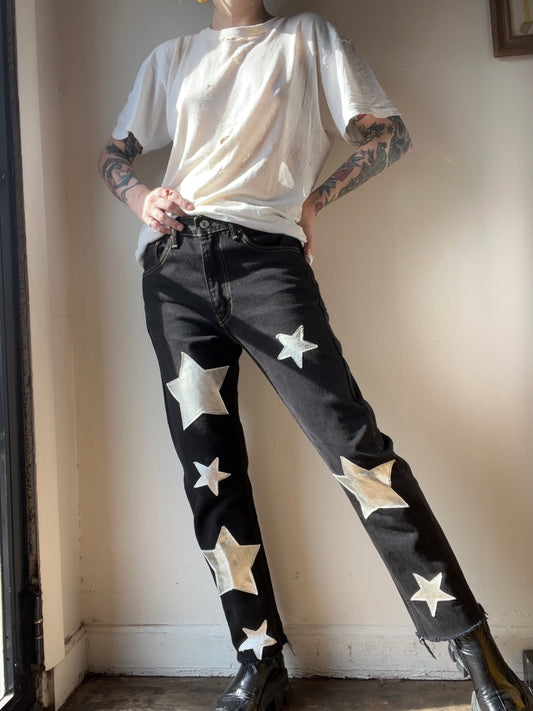 Levis Black Jeans w/ Silver Star Appliques
