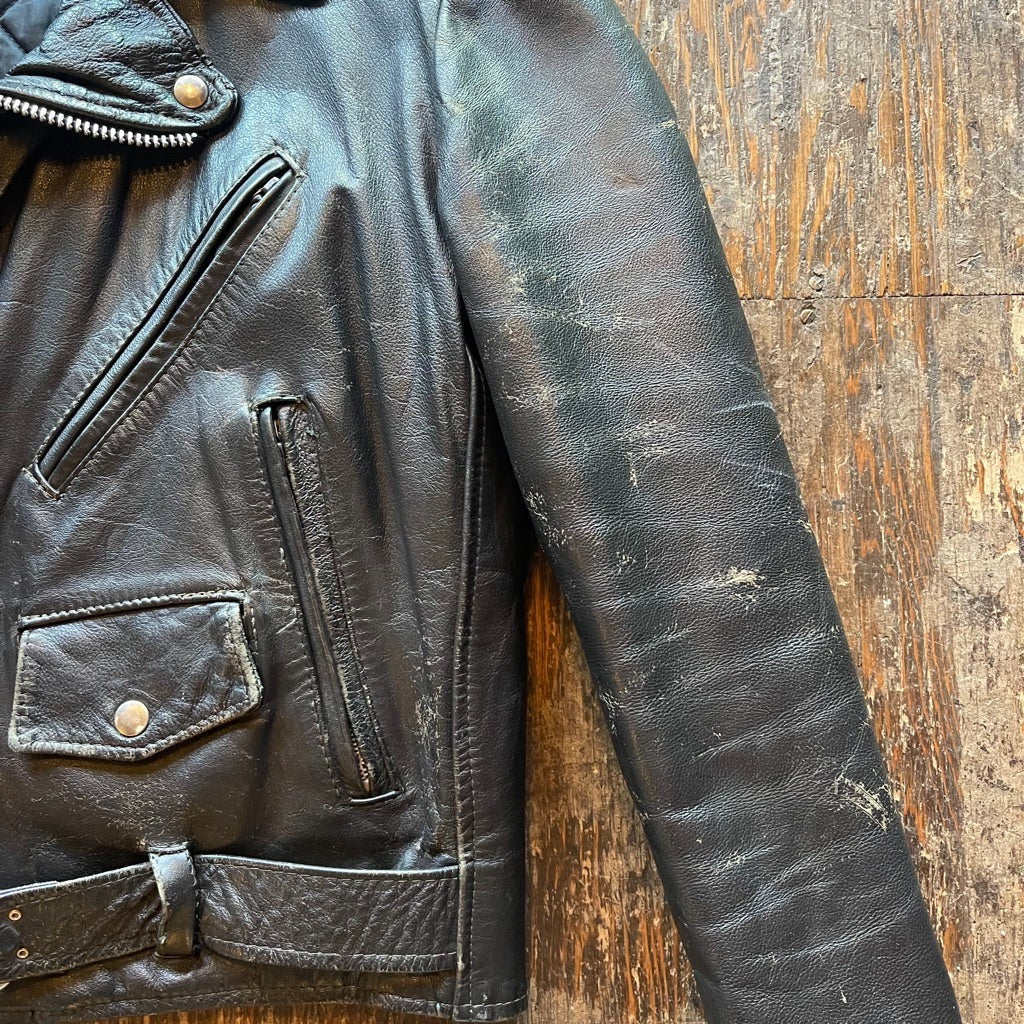 1970s Excelled Vintage Black Leather Moto Jacket