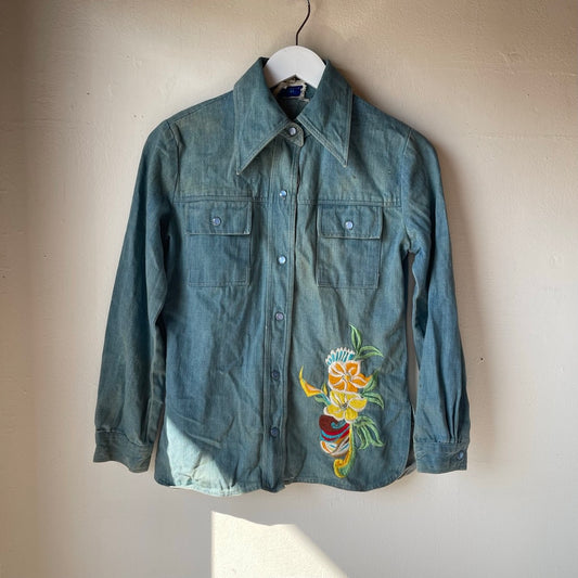 VTG Denim Pearl Snap with Tropical Chainstitch