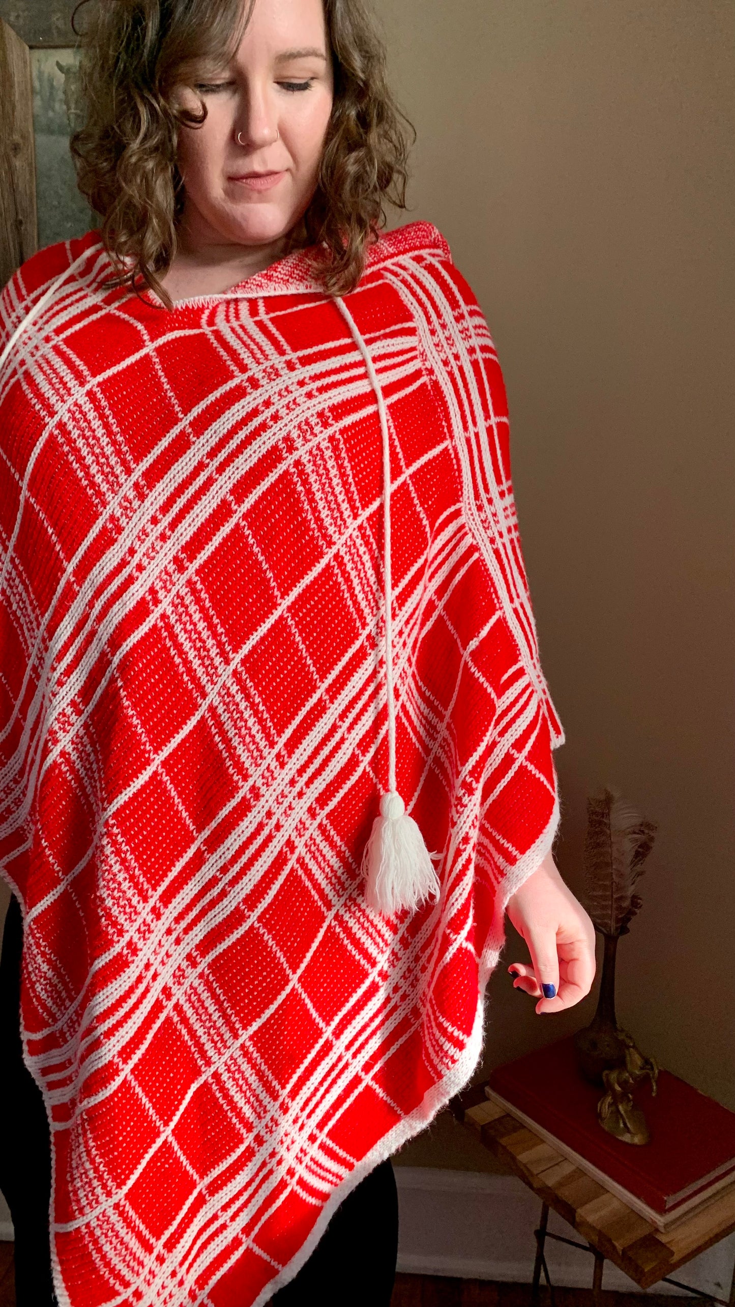 Red Knit Poncho Sweater (one size fits most)