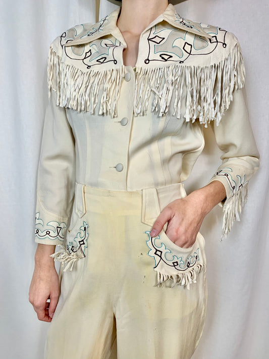 1950s Vaquero Suede Fringe 2-Pc Western Suit with Photo (S) AS IS