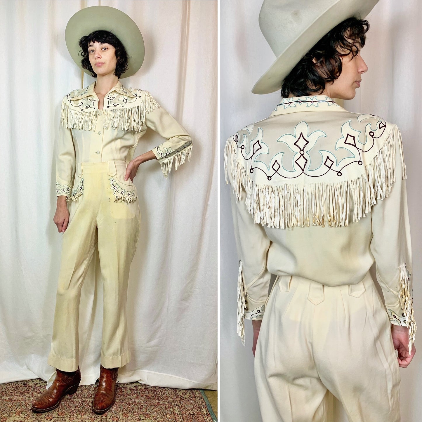 1950s Vaquero Suede Fringe 2-Pc Western Suit with Photo (S) AS IS