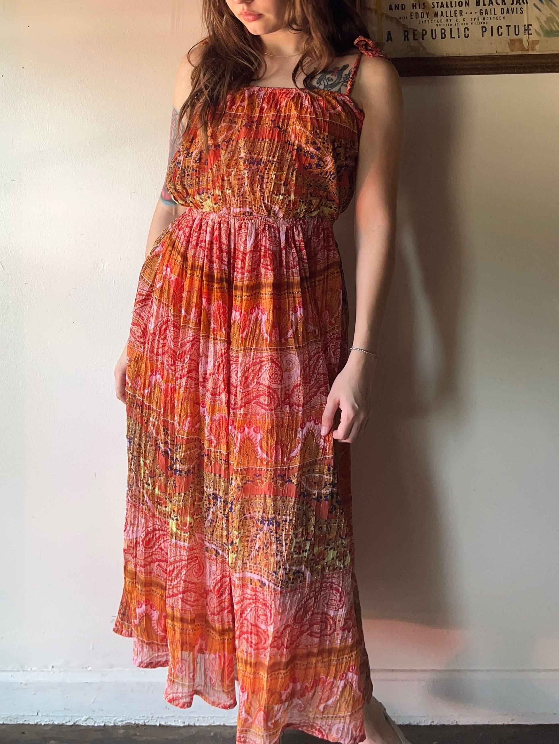 Vintage Gauzy Metallic Paisley Summer Dress (S) High Class Hillbilly Vintage Gauzy Metallic Paisley Summer Dress (S) High Class Hillbilly
