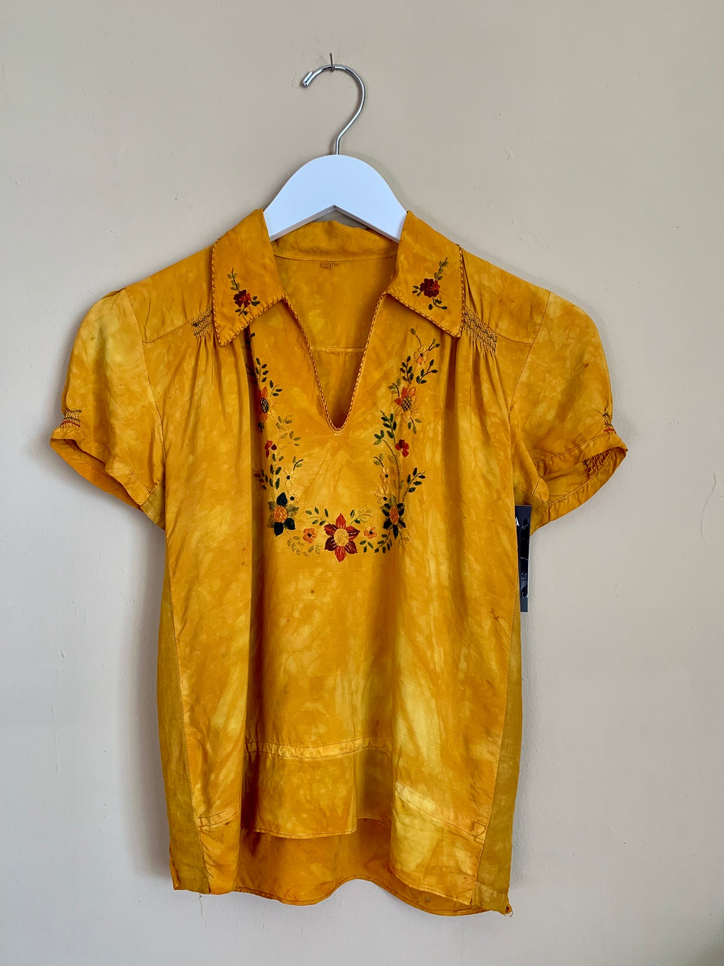 1930s Marigold Silk Hungarian Embroidered Blouse -as is- (XS)