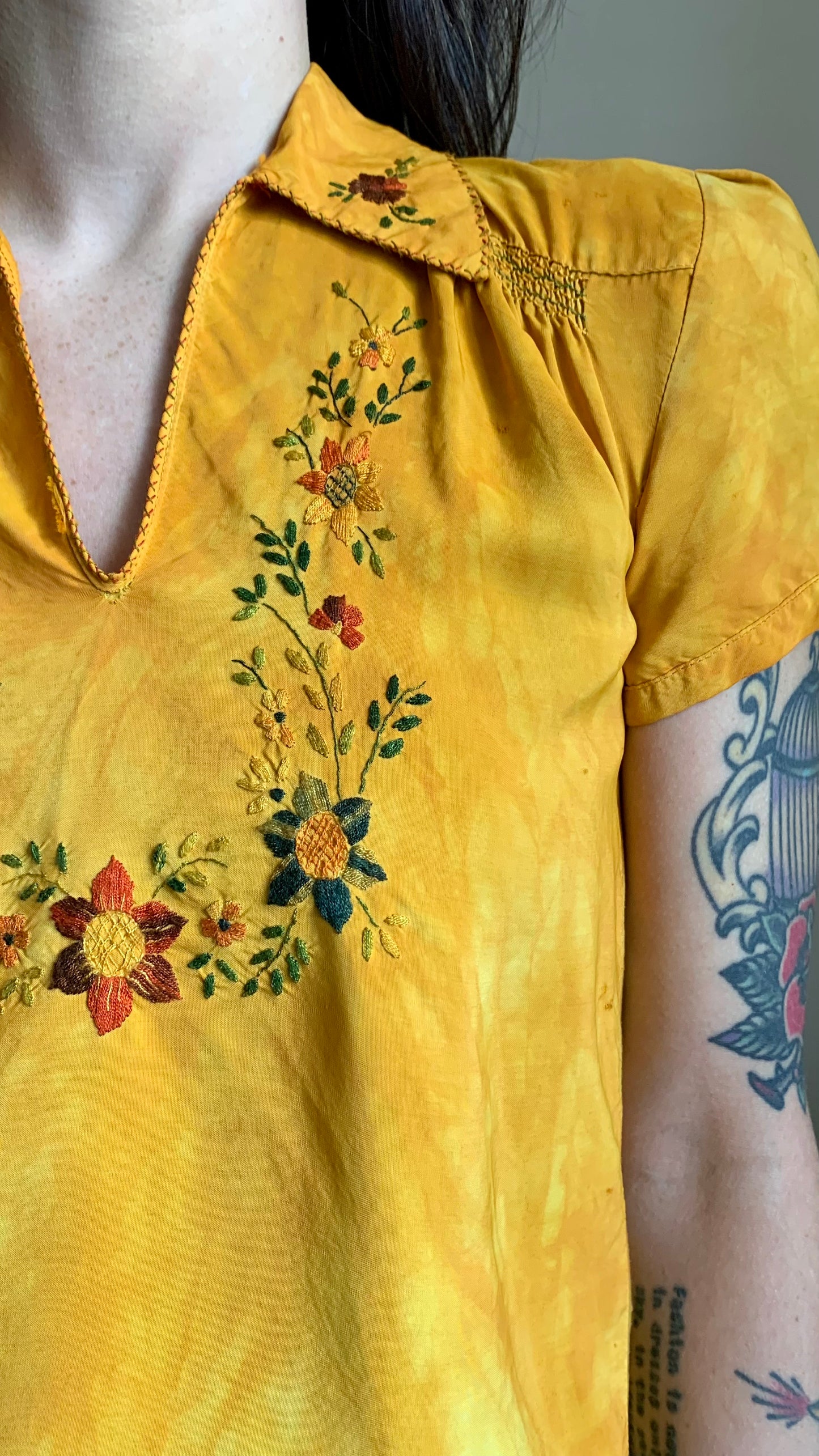 1930s Marigold Silk Hungarian Embroidered Blouse -as is- (XS)
