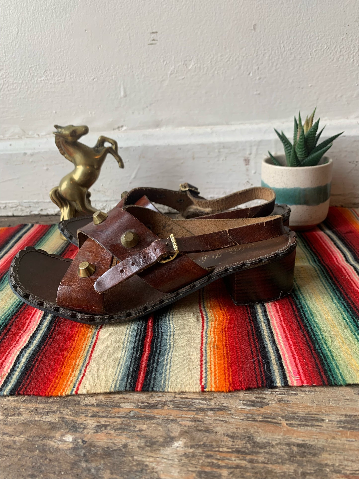 Vintage Made in Italy Leather Studded Sandals / women's 7.5