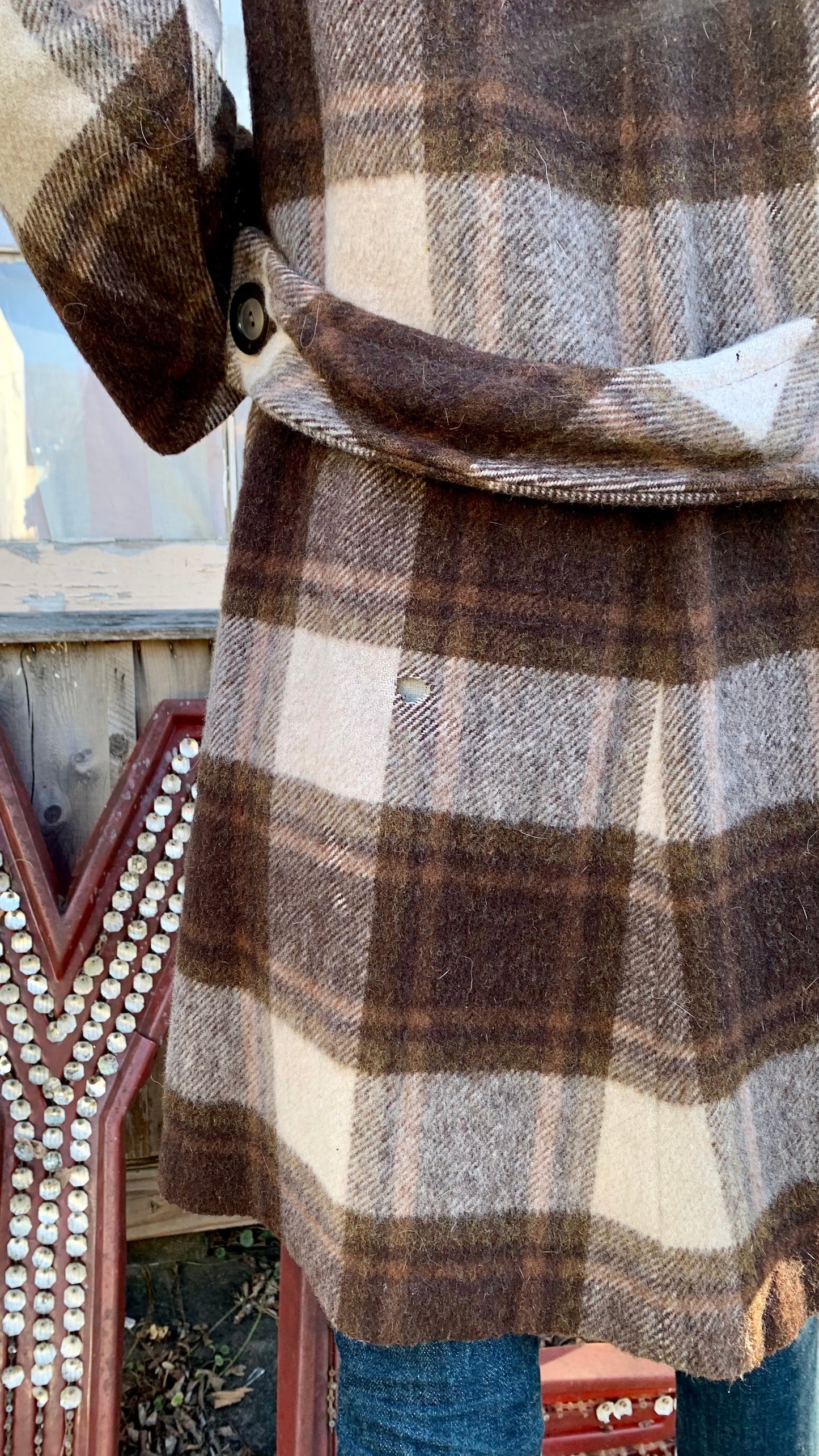 1960s Brown Plaid Wool Coat (S)