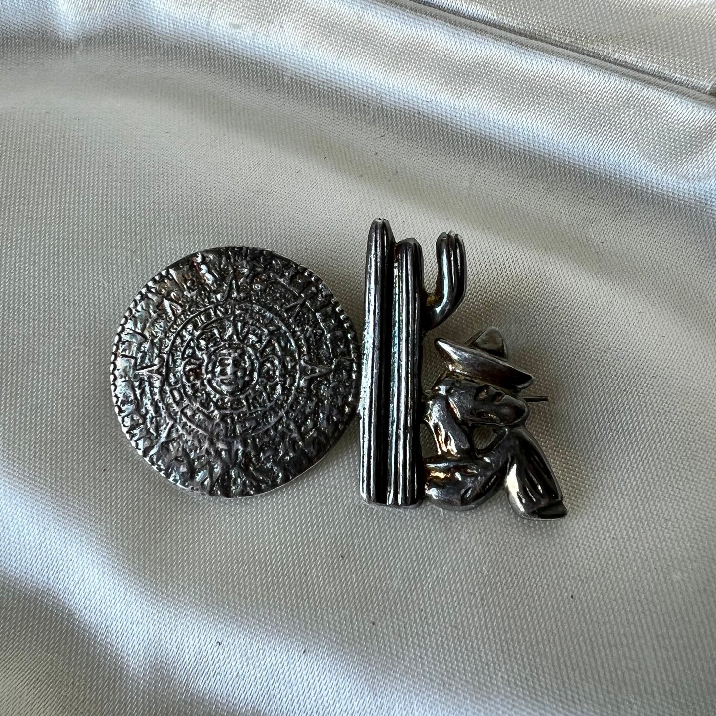 Mexican Cowboy Cactus Sterling Pin