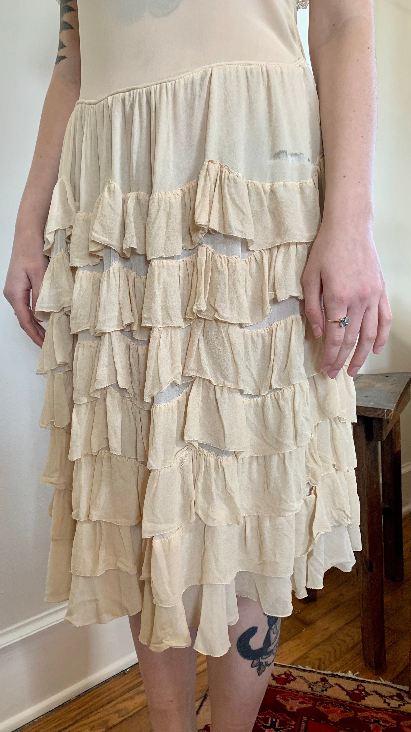 1930s Ivory Ruffle Silk Dress (women's 2/4)
