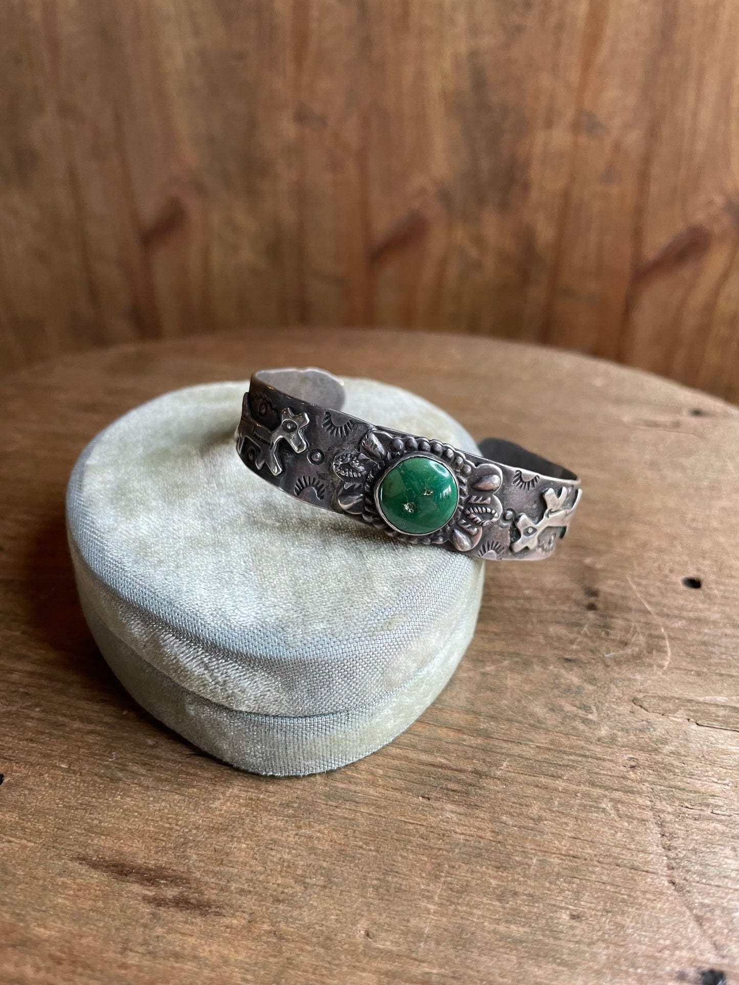 Navajo Engraved Silver Cuff with Turquoise stone