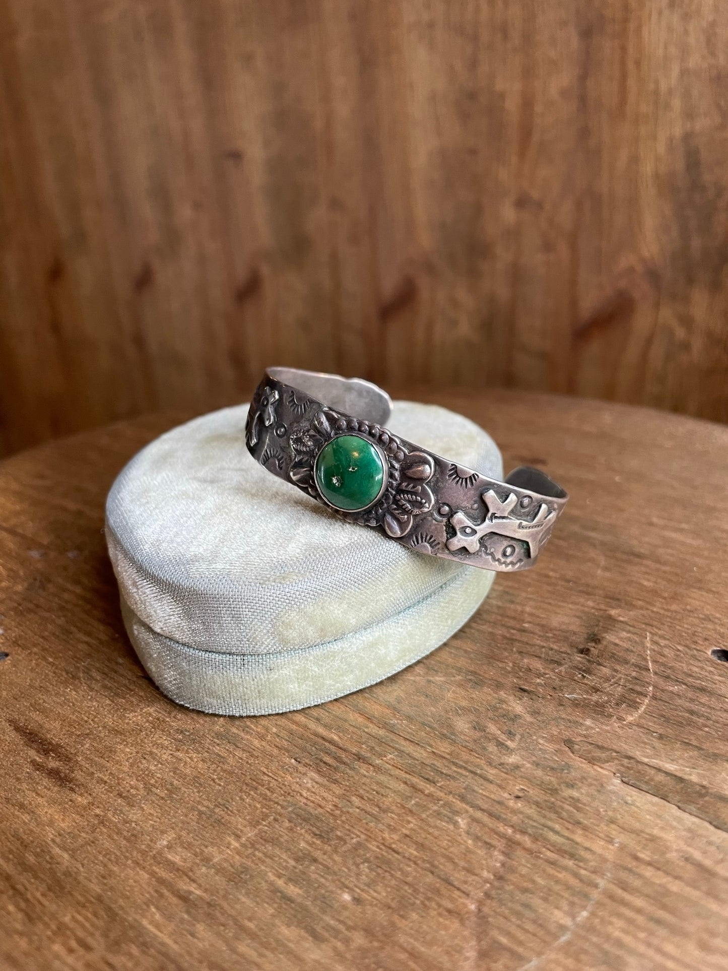 Navajo Engraved Silver Cuff with Turquoise stone
