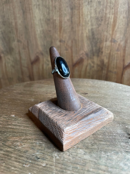 Silver Oval Ring with Black Stone