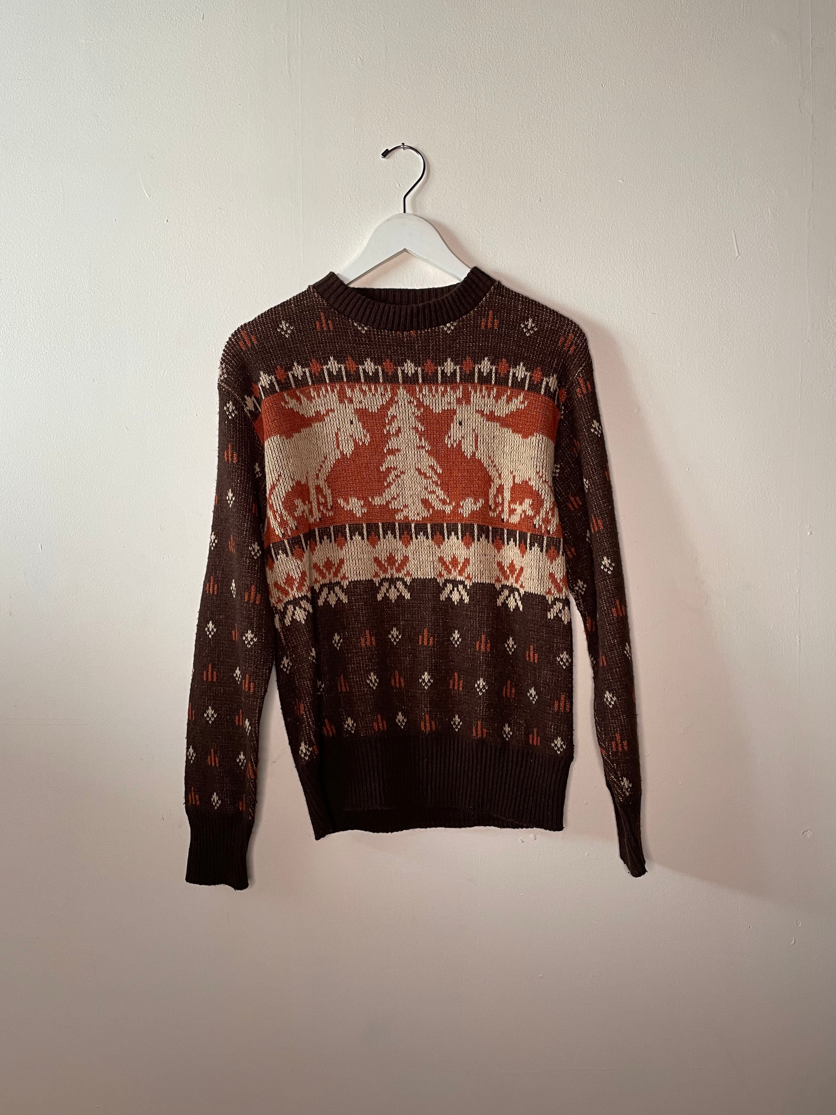 Crew Neck Knit Pullover Sweater with Moose Design – High Class ...