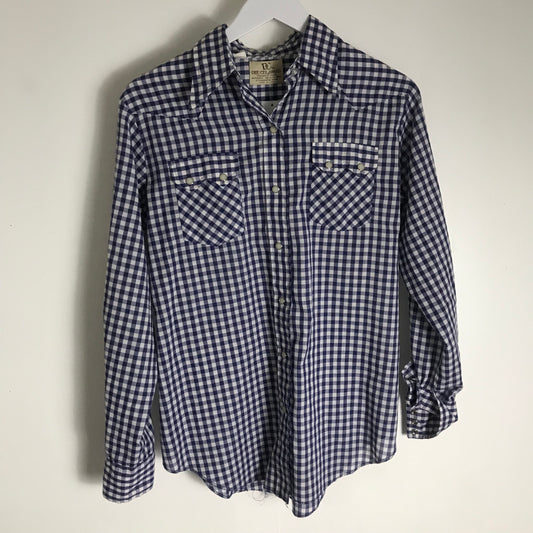 Vtg. Dee Cee Blue Gingham Pearl Snap Shirt