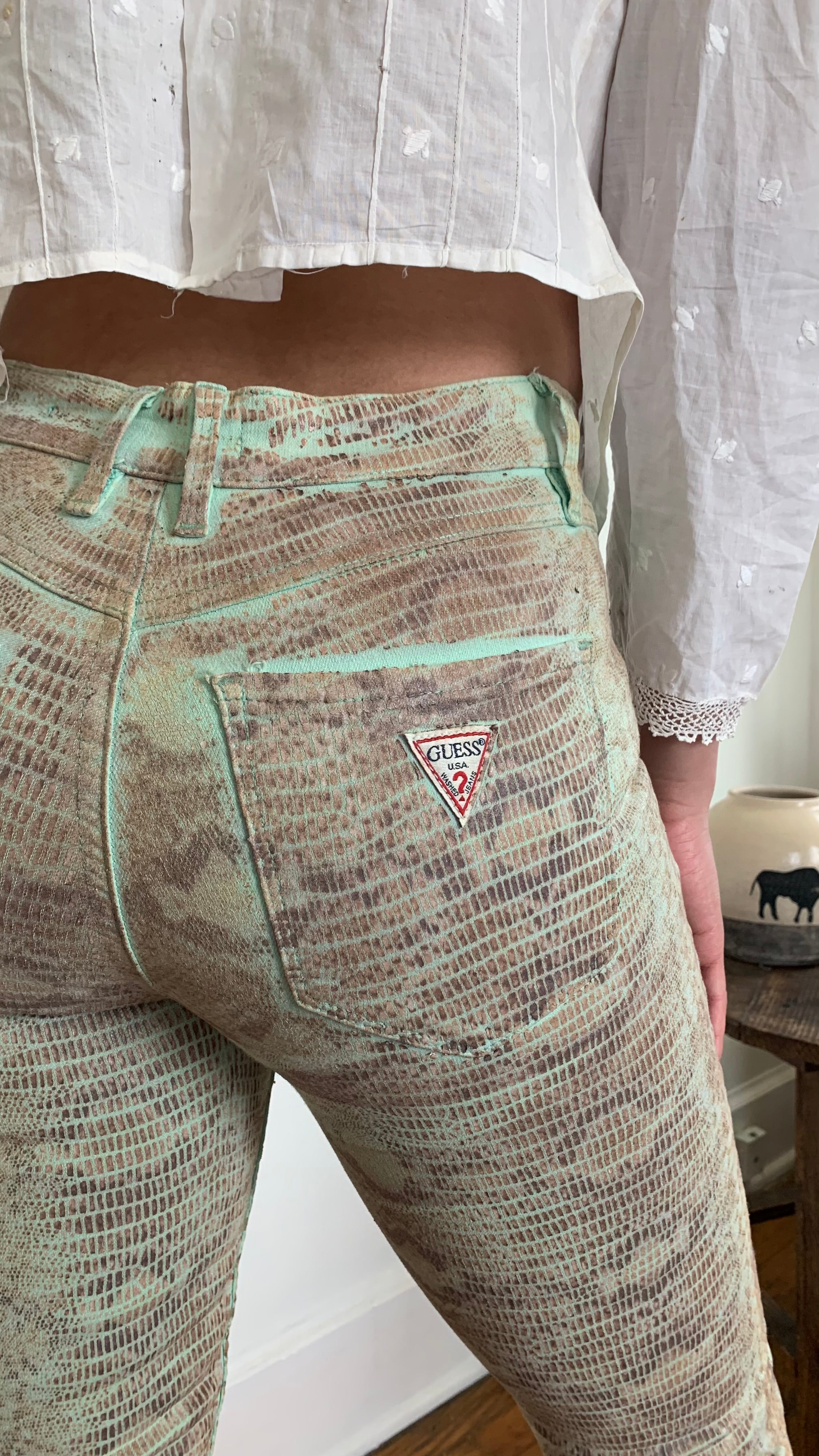 vintage guess snake design pants