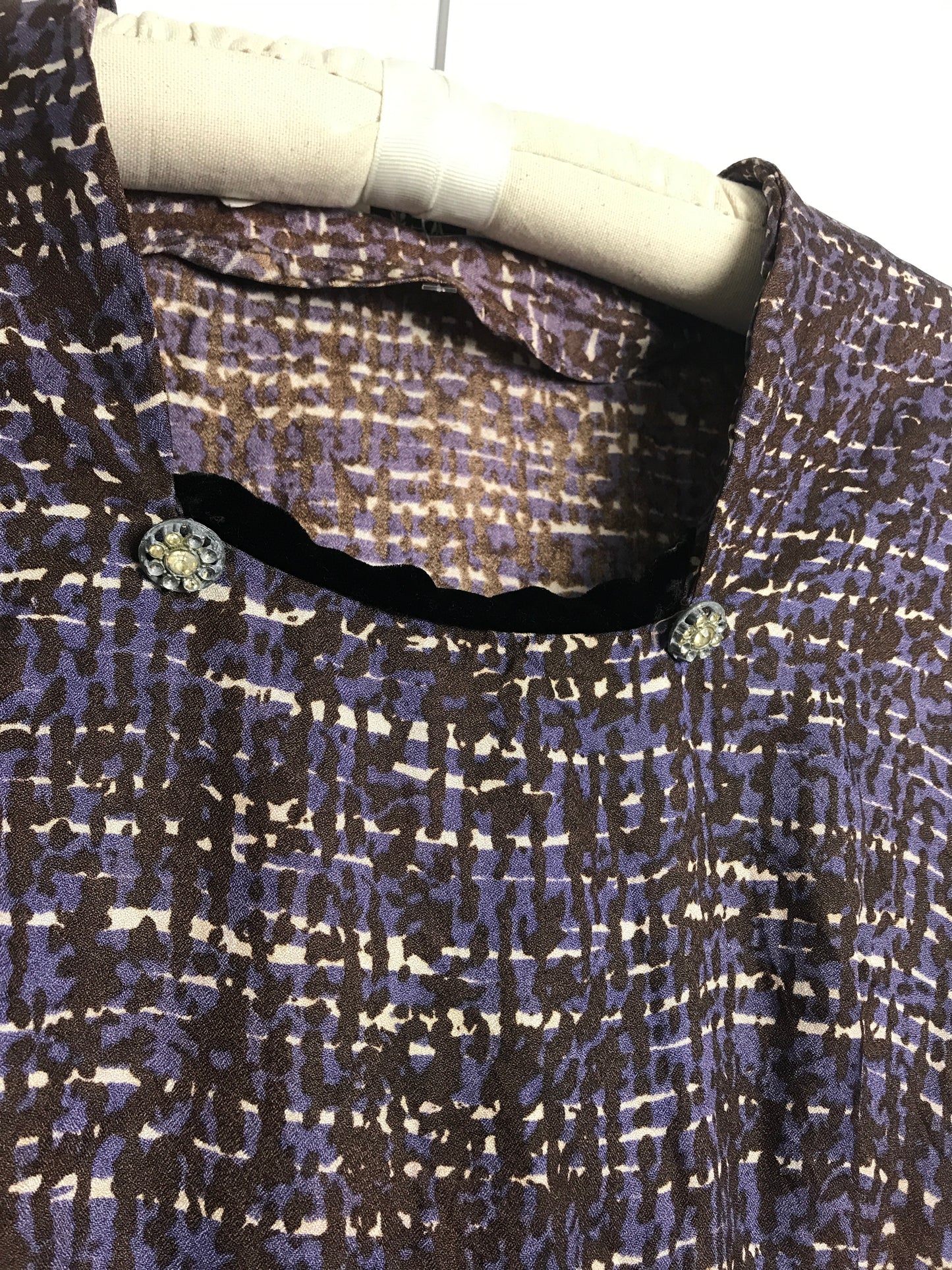 1950s Purple Modernist Printed Dress (L)