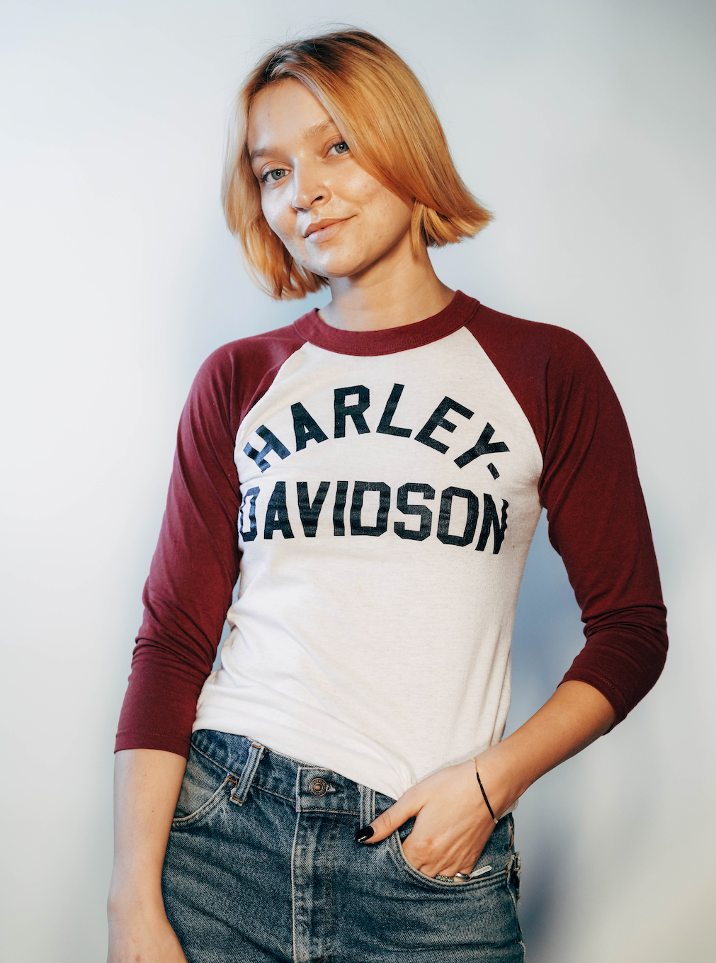 Maroon Harley Davidson Baseball T-Shirt