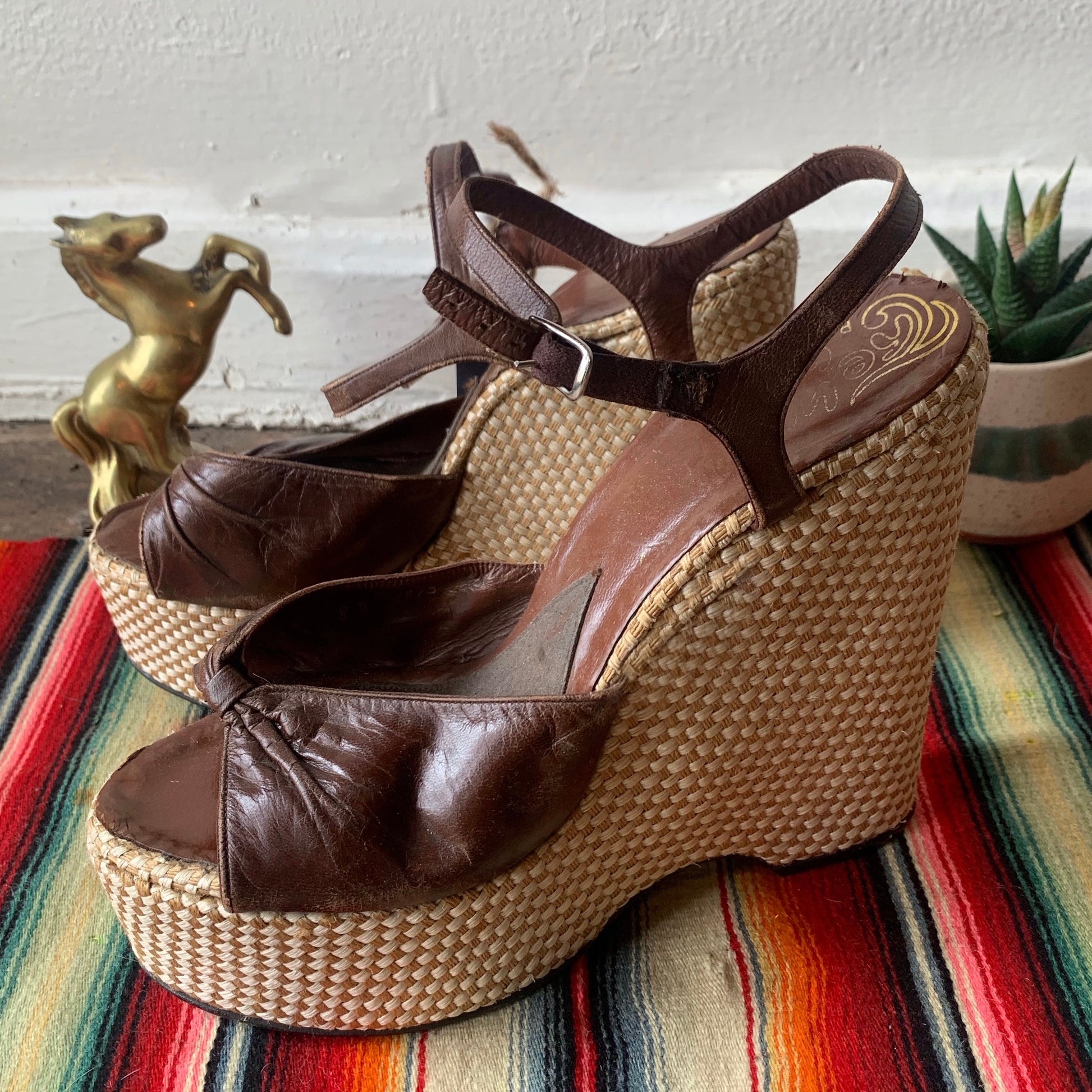 70s Bonnie Smith Platform Leather Wedges women's (narrow