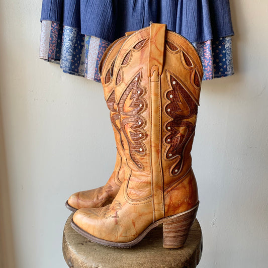 W6.5 Vintage Miss Capezio Marbled Butterfly Cowboy Boots