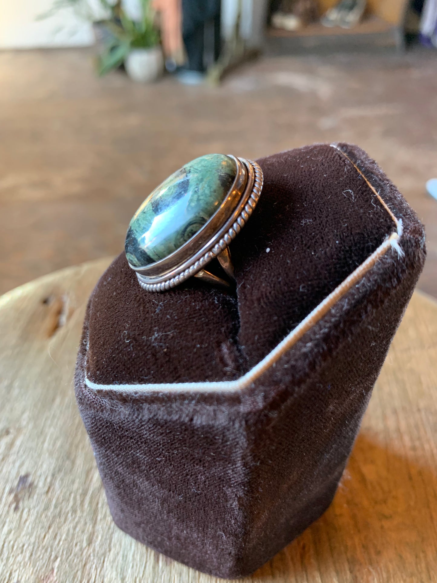 Green Oval Agate Sterling Ring