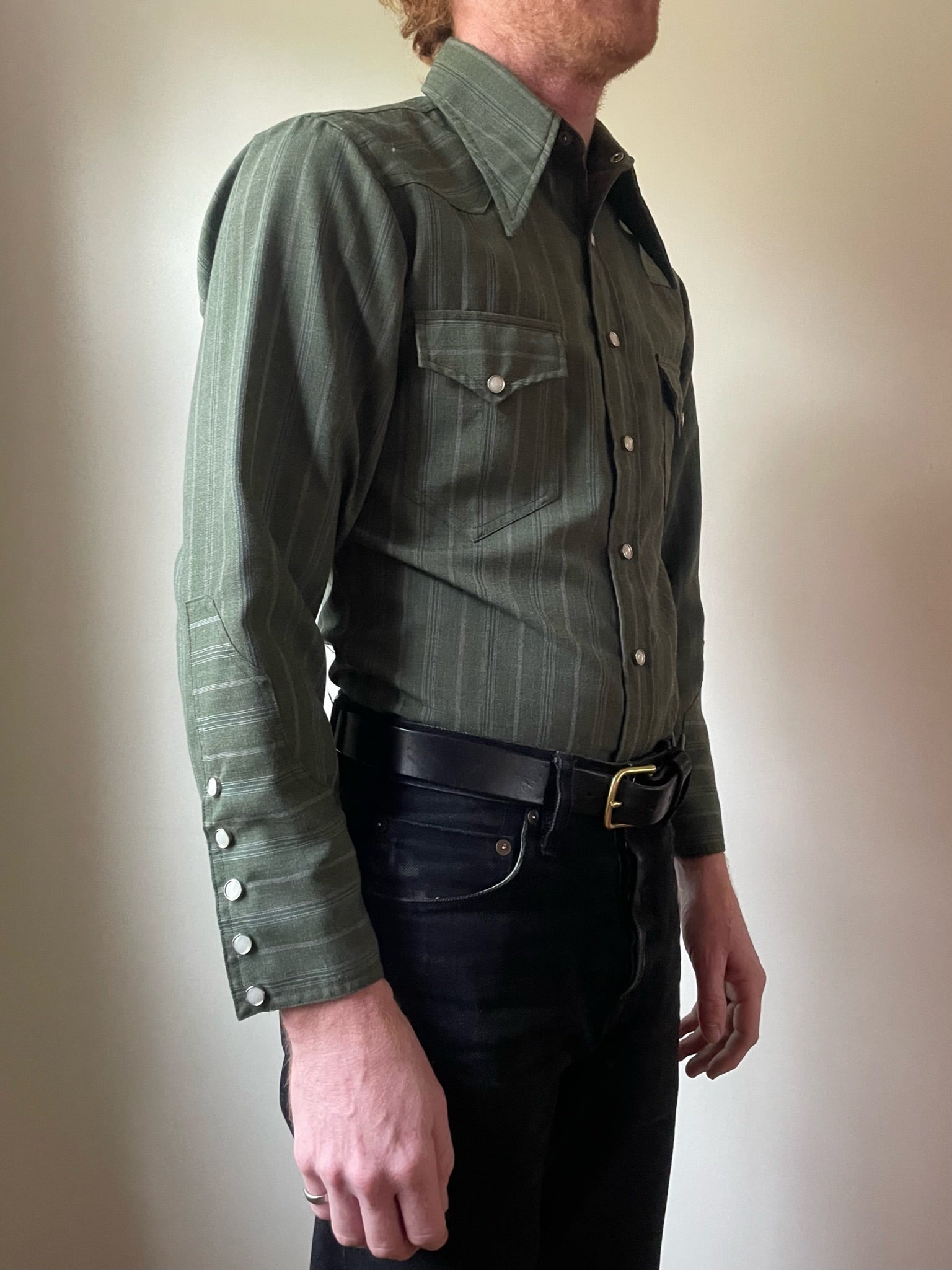 1950s Striped Green Gabardine Pearl Snap Shirt (S/M) – High Class