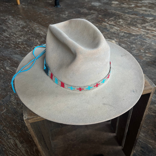 Tan Suede Cowboy Hat with Beaded Hand Band