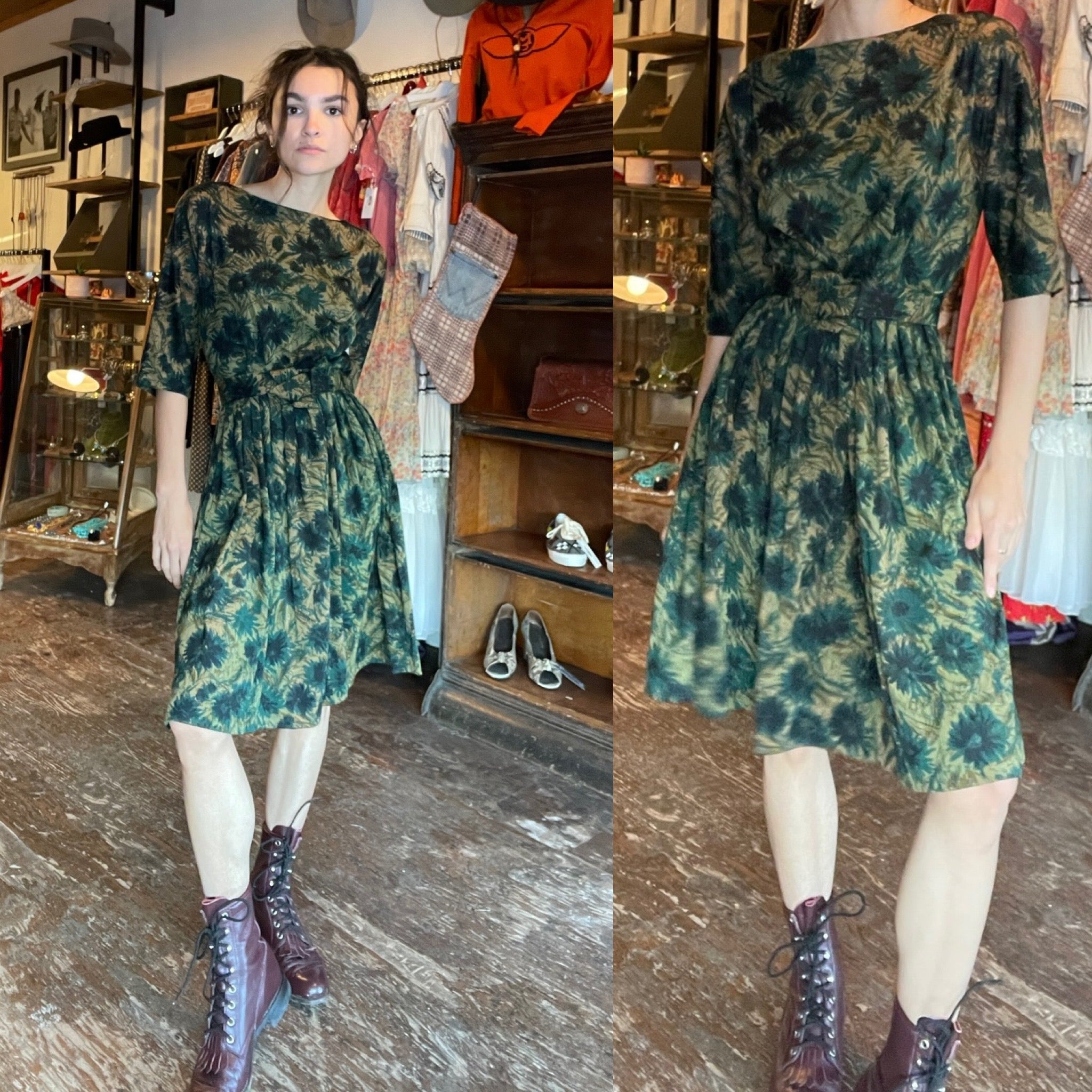 Dark green clearance floral dress