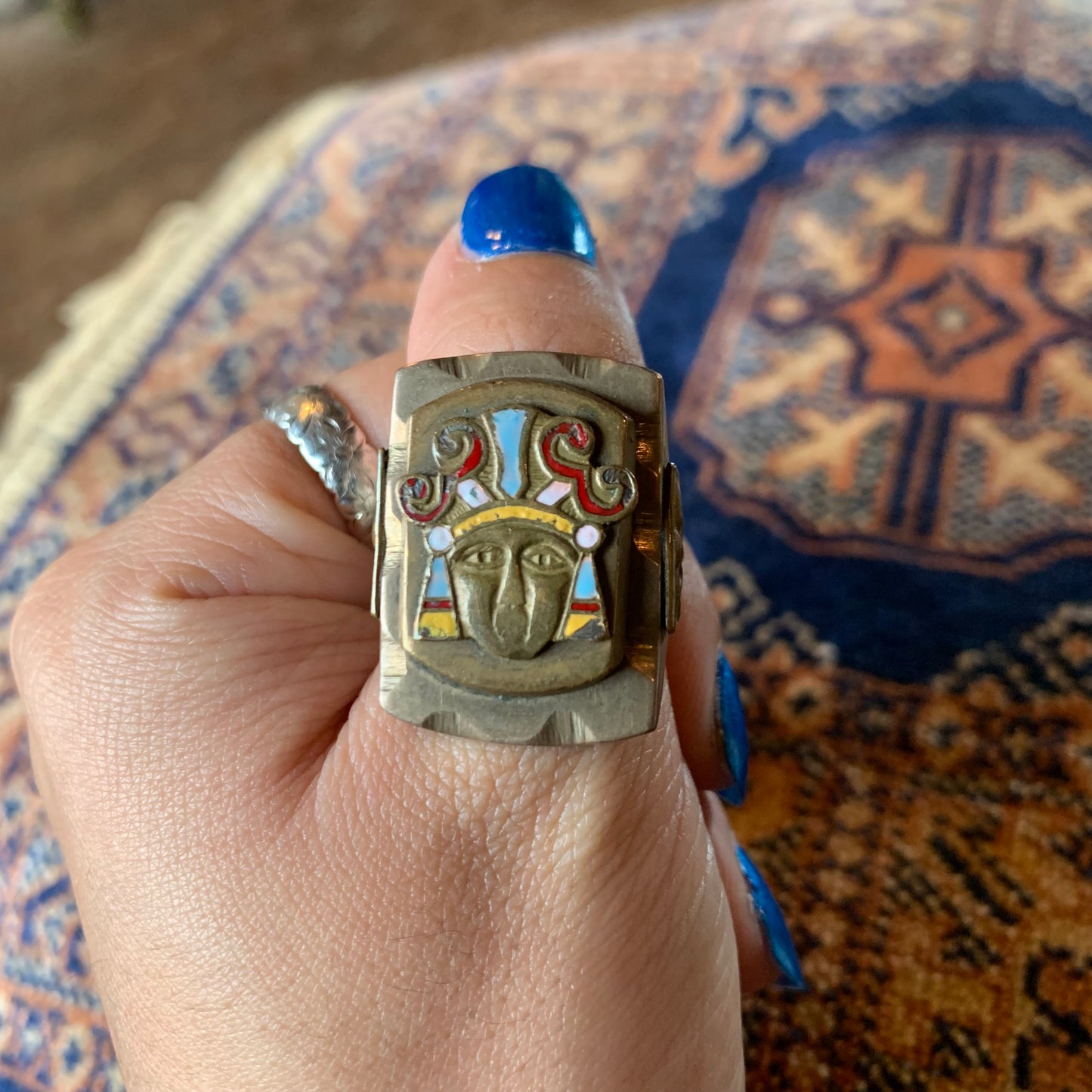 40's Mayan Silver Biker Ring (6.5/7)