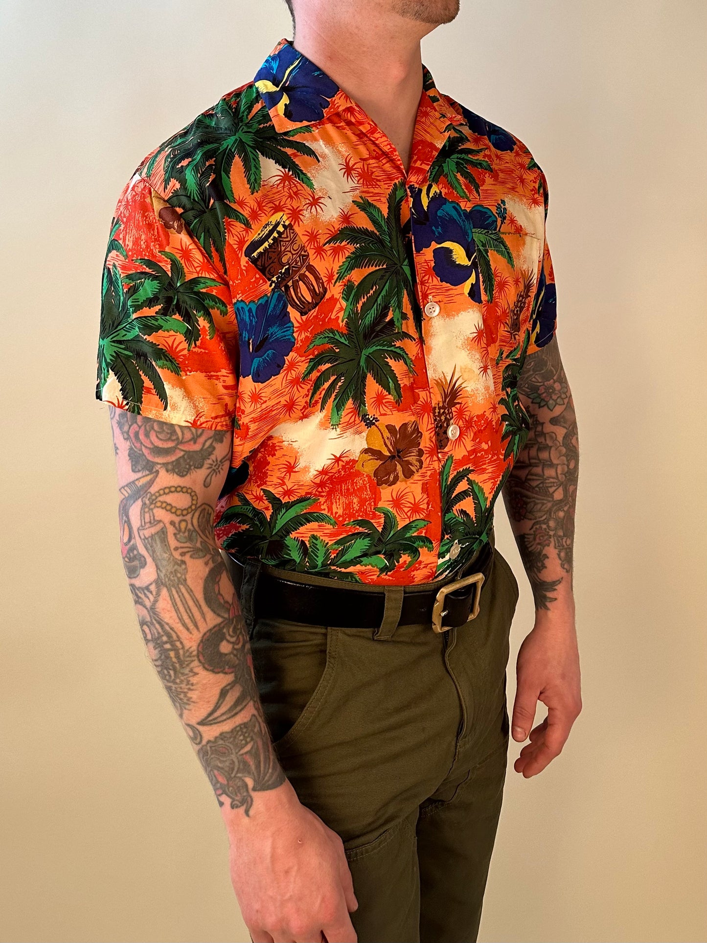 1960s Luau Sportswear Hibiscus Hawaiian Shirt