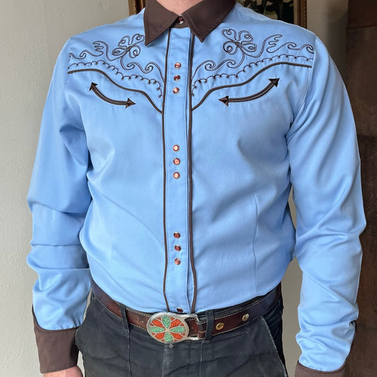 Roper Light Blue Embroidered Pearl Snap (M)