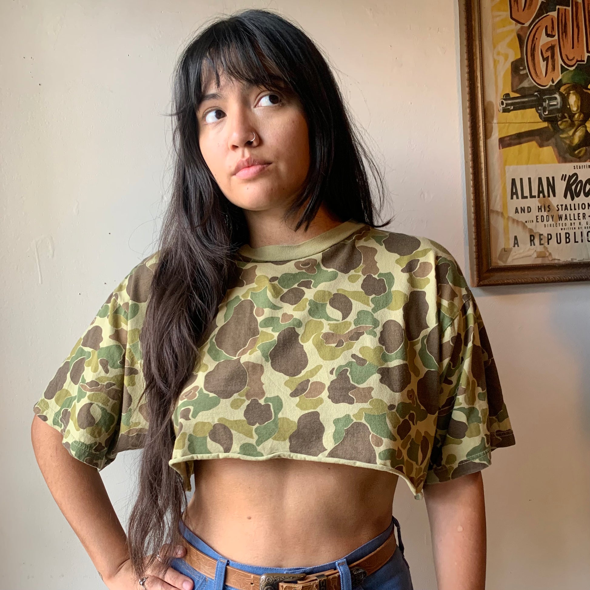 Vintage Camo Crop Top L XL High Class Hillbilly
