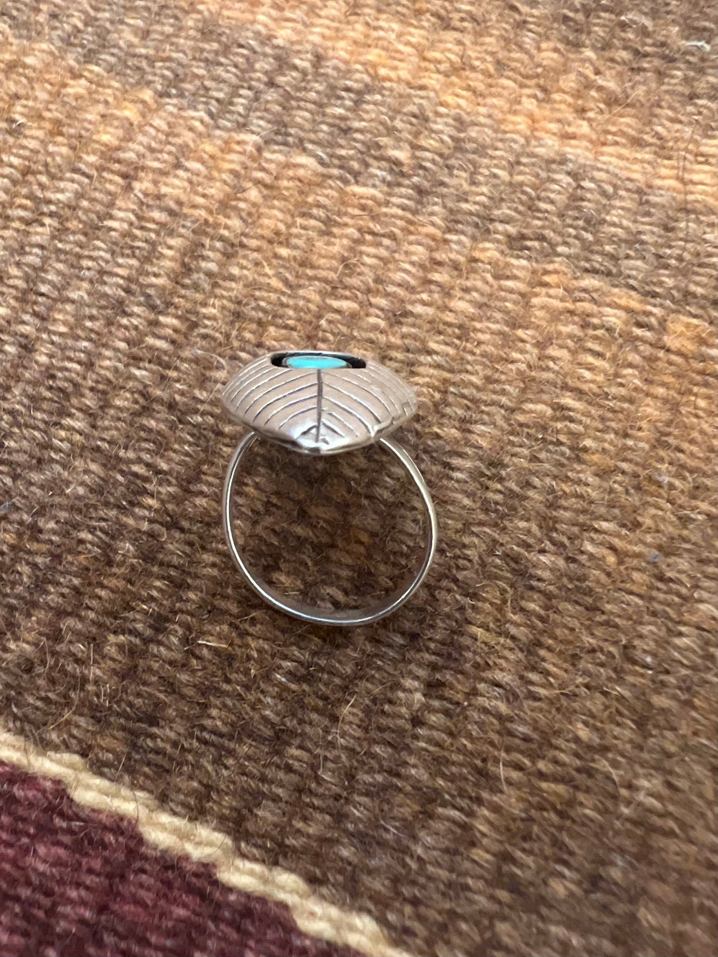 Size 5 Silver Leaf Ring with Turquoise