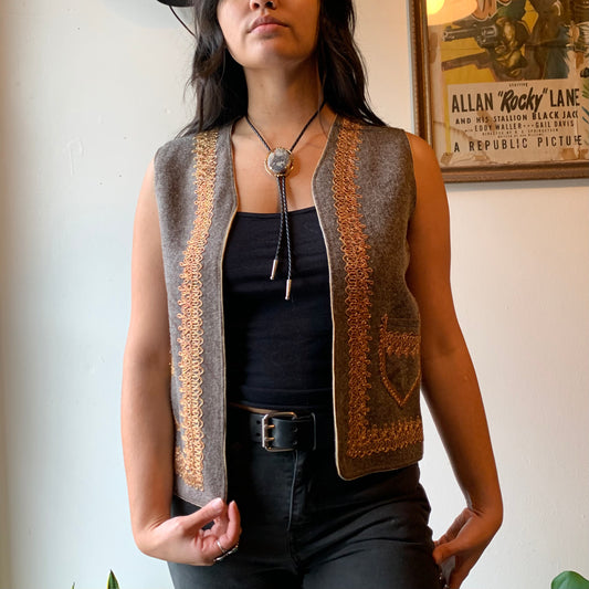 Vintage Iranian Wool Vest with Gold Embroidery (M)