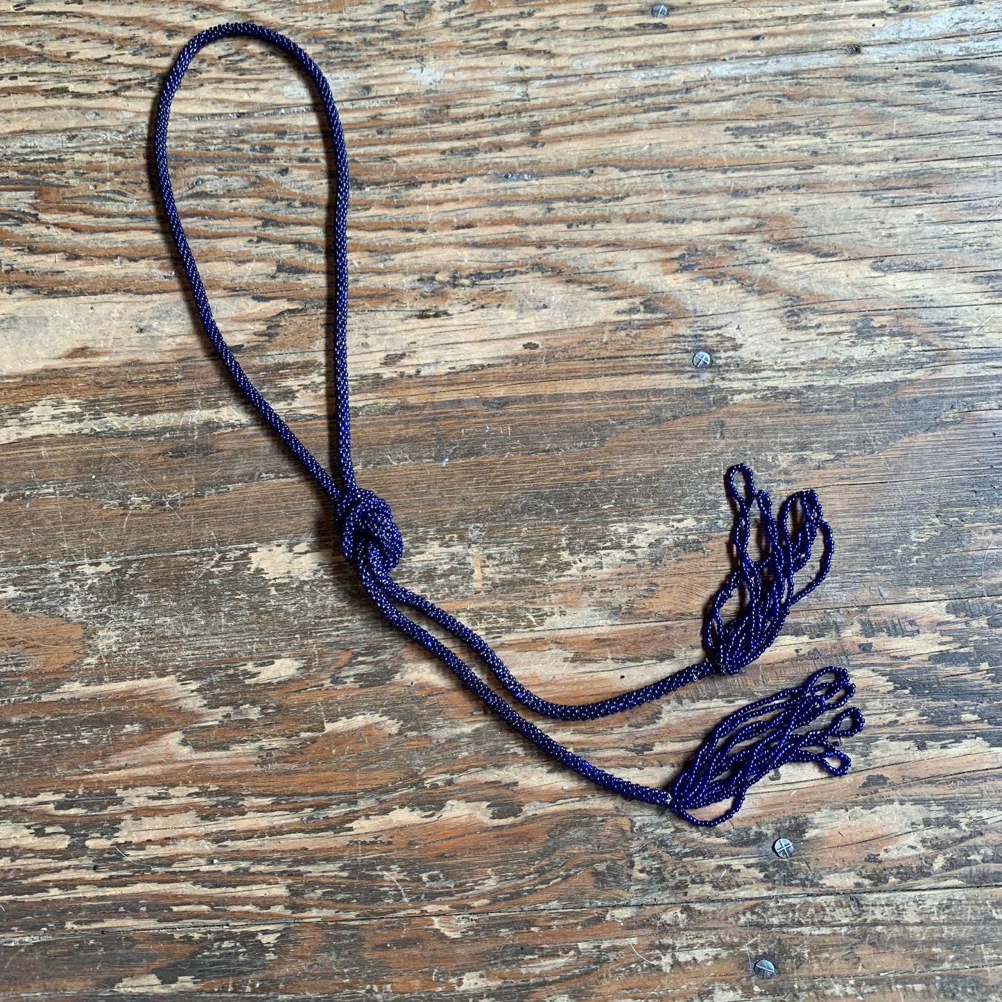 Blue Beaded Cord Necklace