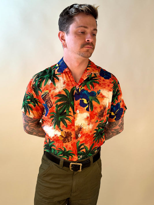1960s Luau Sportswear Hibiscus Hawaiian Shirt