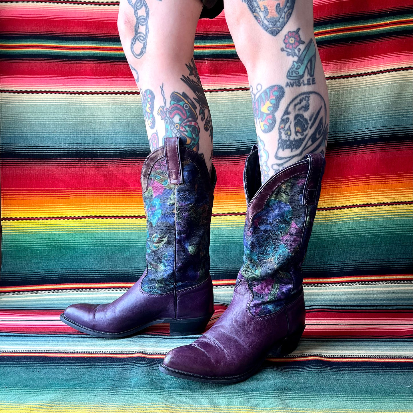 Vintage Miss Capezio Purple Boho Cowboy Boot Women size 7