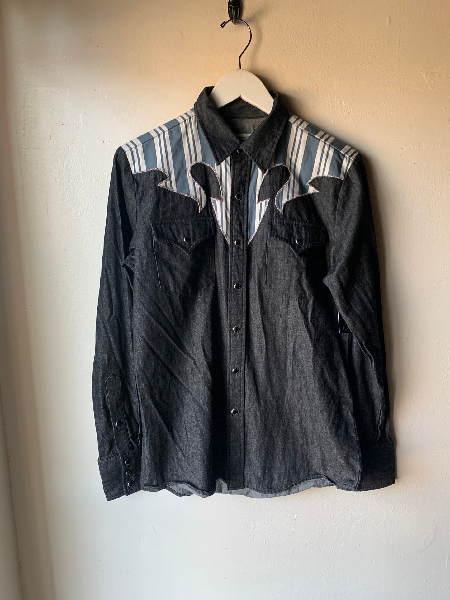 Dark Denim H Bar C Shirt w/ Stripe Appliqué (M)