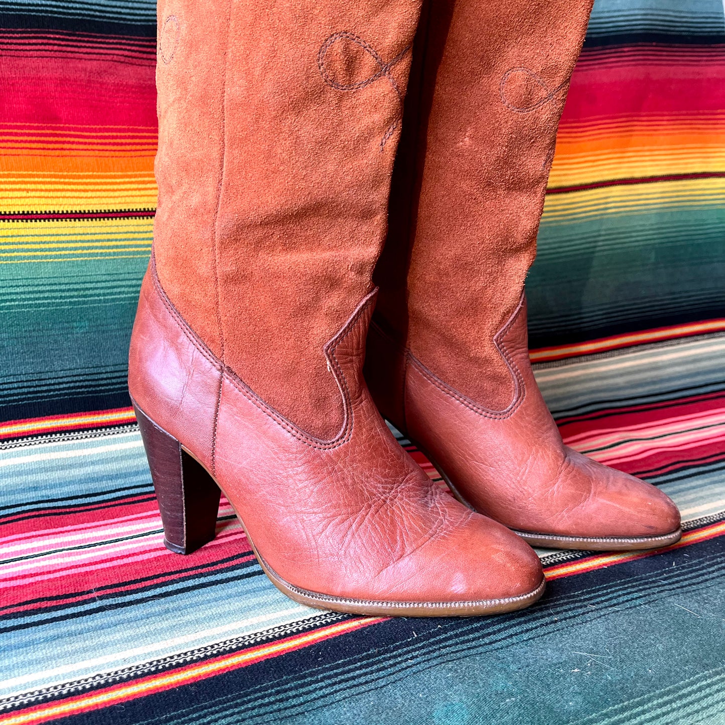 Size 5 Vintage Rust Suede & Leather Cowboy Boots