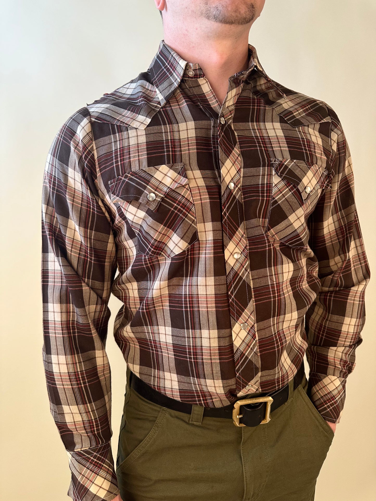 Vintage Brown Champion Western Plaid Pearl Snao Shirt