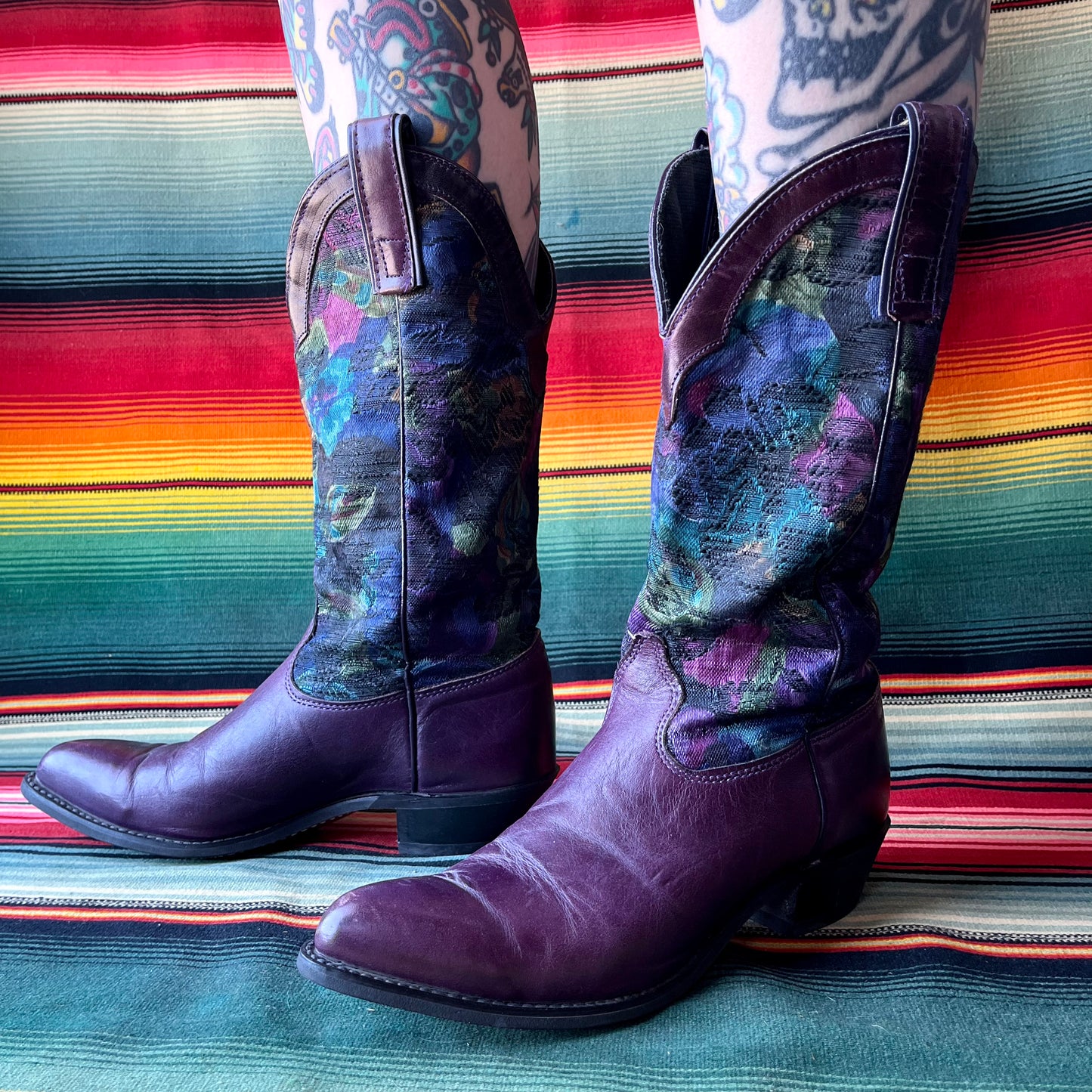 Vintage Miss Capezio Purple Boho Cowboy Boot Women size 7
