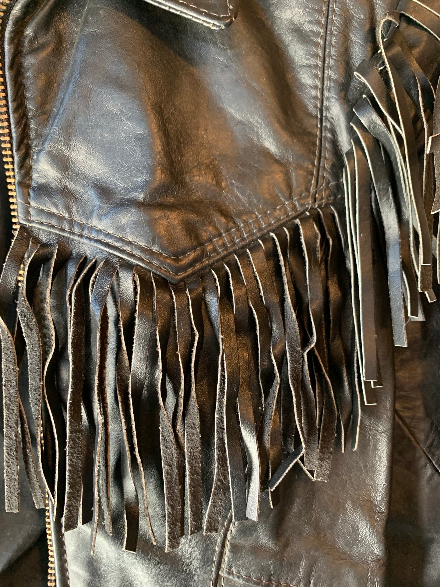 Branded Garments Zip Up 90s Leather Fringe Jacket (XS/S)