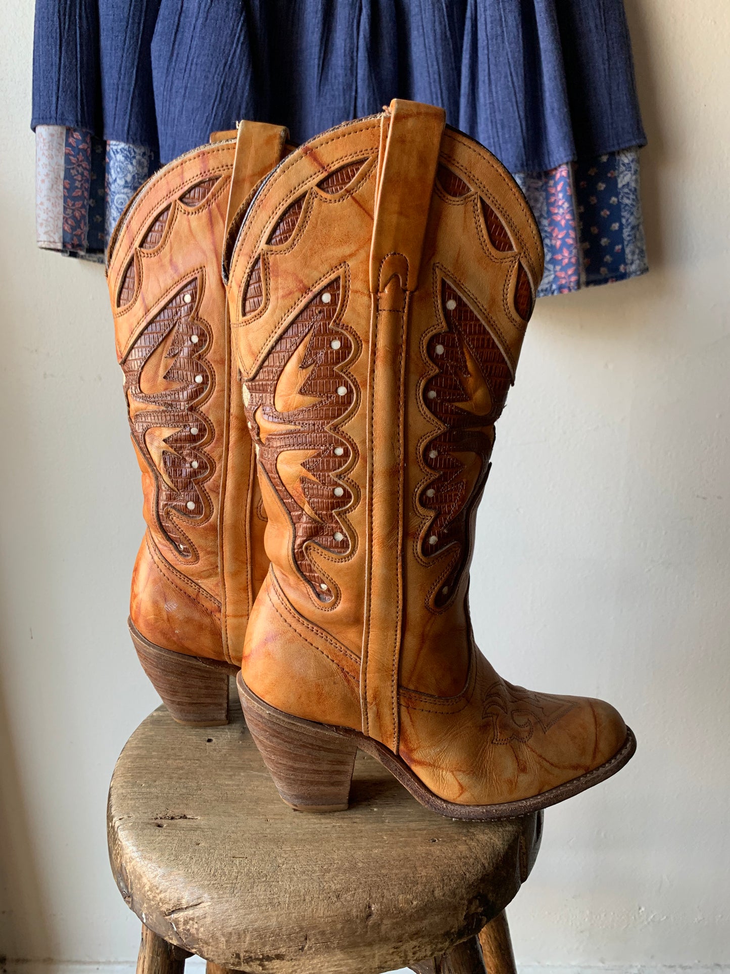 W6.5 Vintage Miss Capezio Marbled Butterfly Cowboy Boots