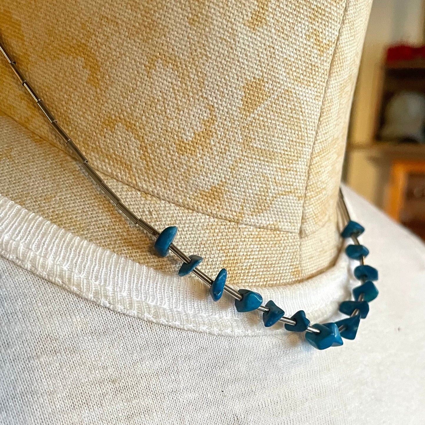 Vtg. Sterling & Natural Turquoise Beaded Necklace