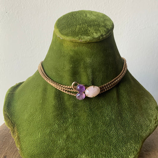 Goldtone Choker with Purple Stone Pendant