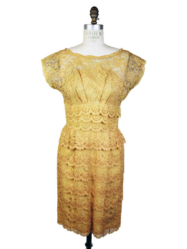 1950s Peach Lace Dress (M)